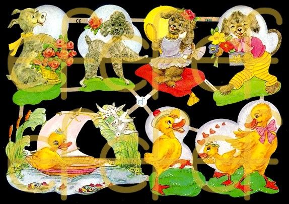 Glanzbilder EF 7056 Mit Tiermotiven – Hund, Ente, Fisch, Vogel, Blumen, 24x15cm